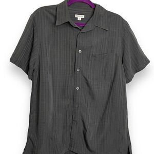 Merona Button Up Shirt Men's Medium Gray Stripe Casual Lightweight Pocket School